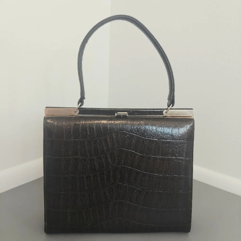 Vintage Brown Crocodile-Embossed Purse - Picture 1 of 10